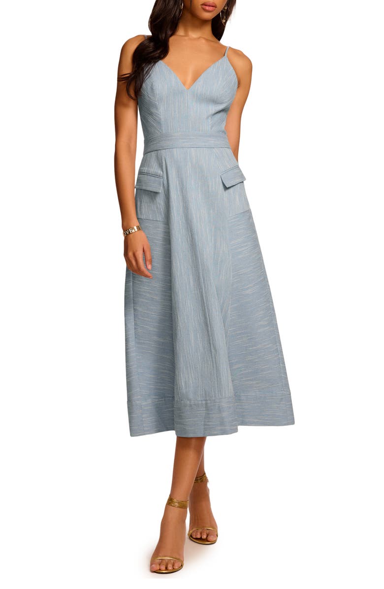 Ramy Brook Cassia Stitch Sleeveless Midi Dress, Main, color, Light Indigo Slub