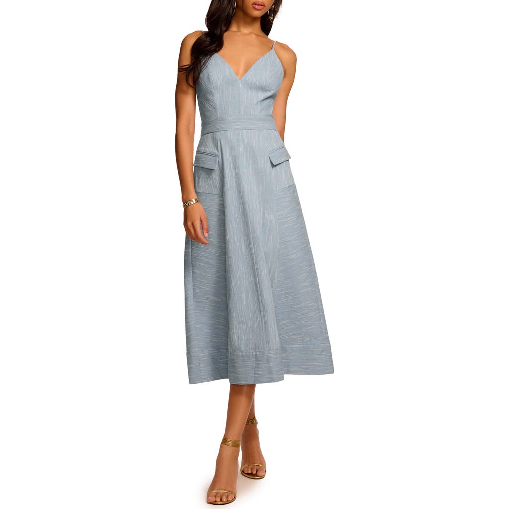 Shop Ramy Brook Cassia Stitch Sleeveless Midi Dress In Light Indigo Slub