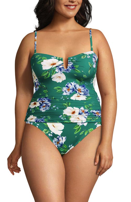Lands' End Slender Bandeau U-wire Tankini Swimsuit Top In Island Emerald Petunia Floral