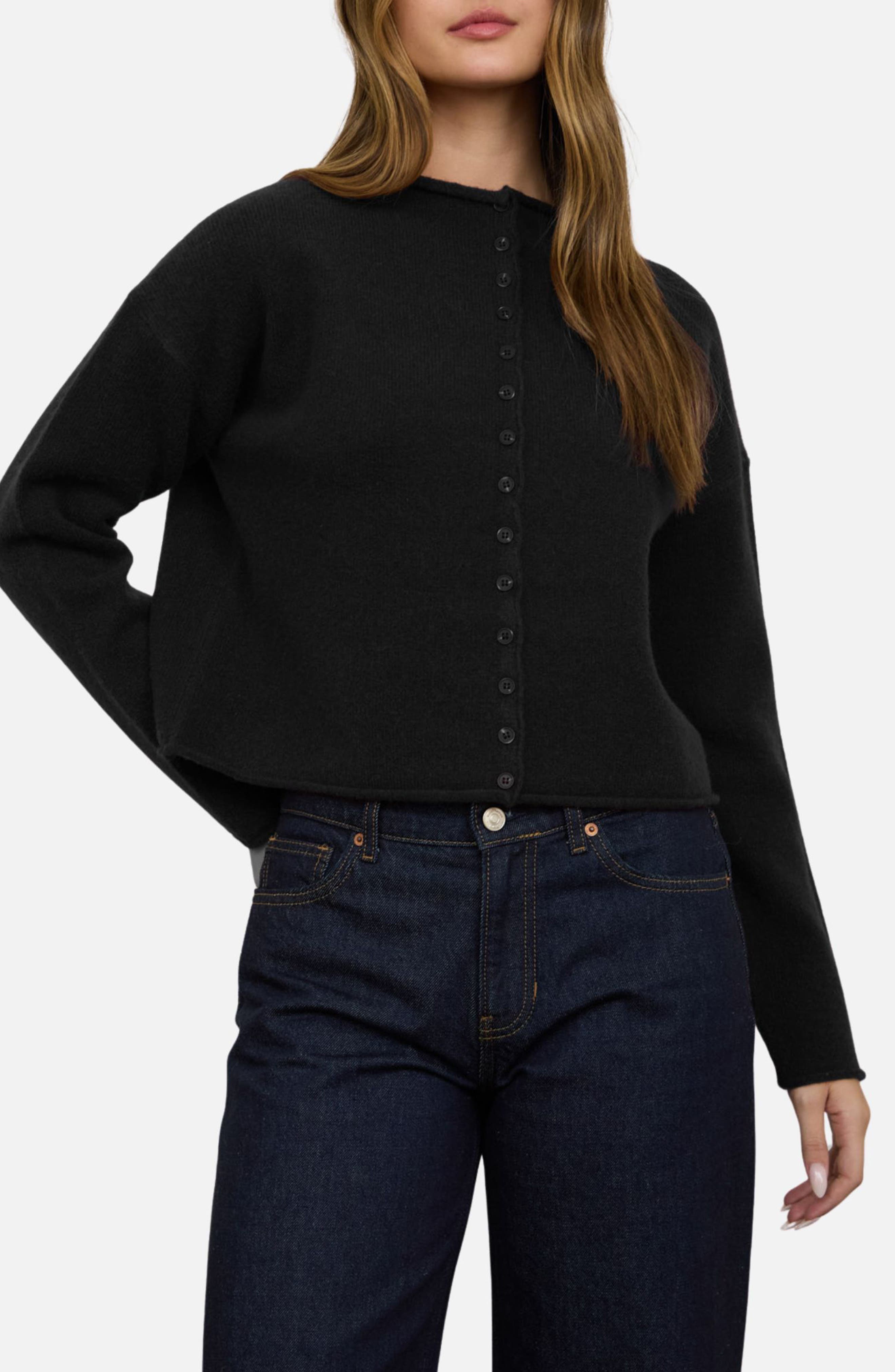 Raw Edge Mock Neck Cardigan