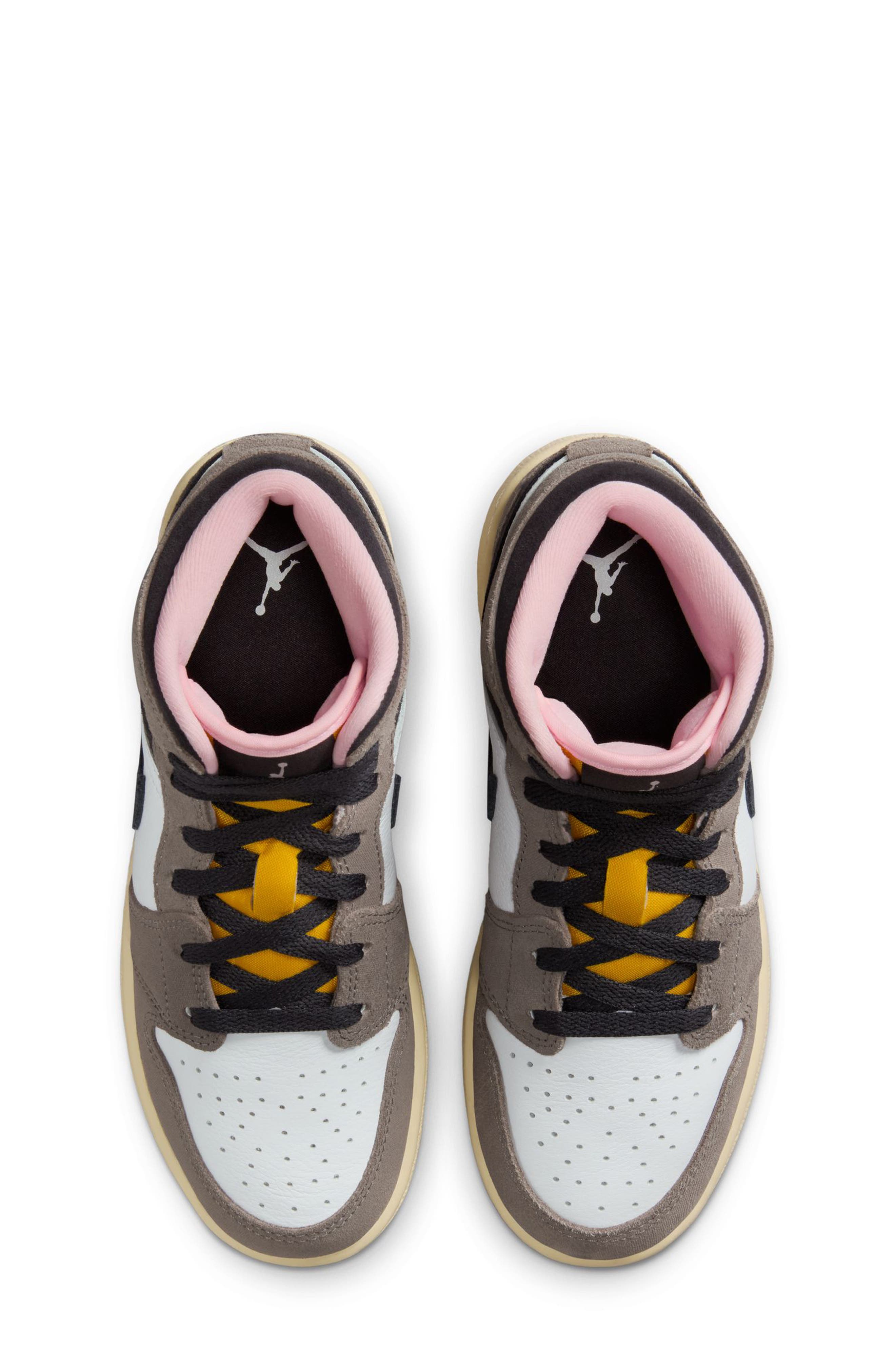 Nike Kids' Air Jordan 1 Mid Sneaker, Alternate, color, White/ Grey/ Cave Stone