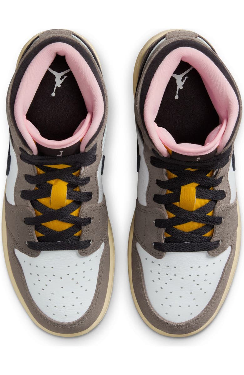 Nike Kids' Air Jordan 1 Mid Sneaker, Alternate, color, White/ Grey/ Cave Stone