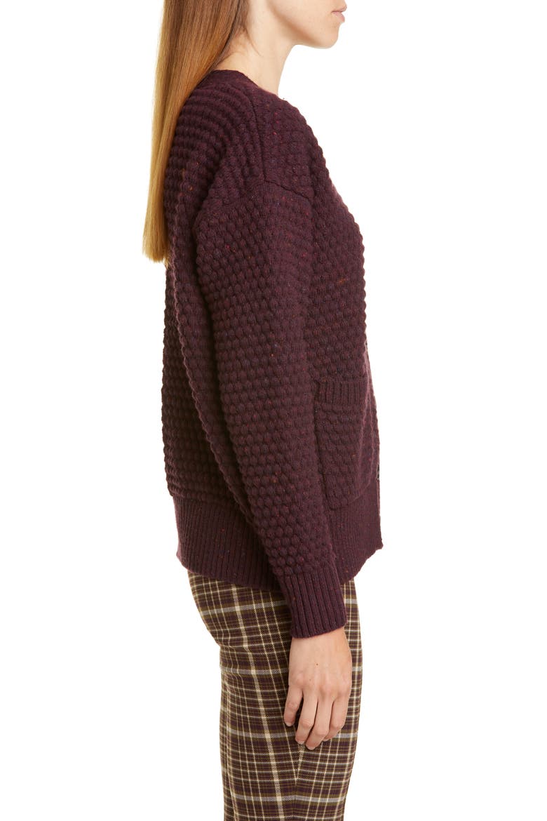 Marled Wool & Cashmere Crop Cardigan, Alternate, color, BURGUNDY
