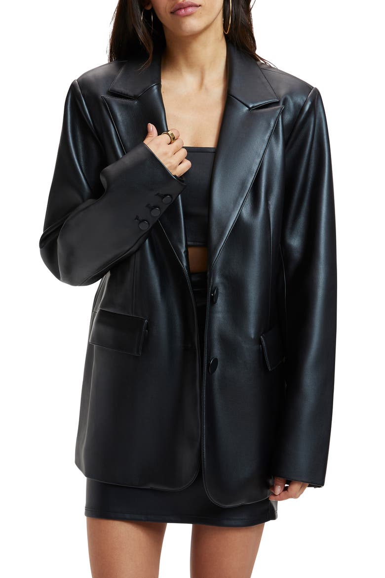 Better Than Leather Faux Leather Blazer, Main, color, BLACK001