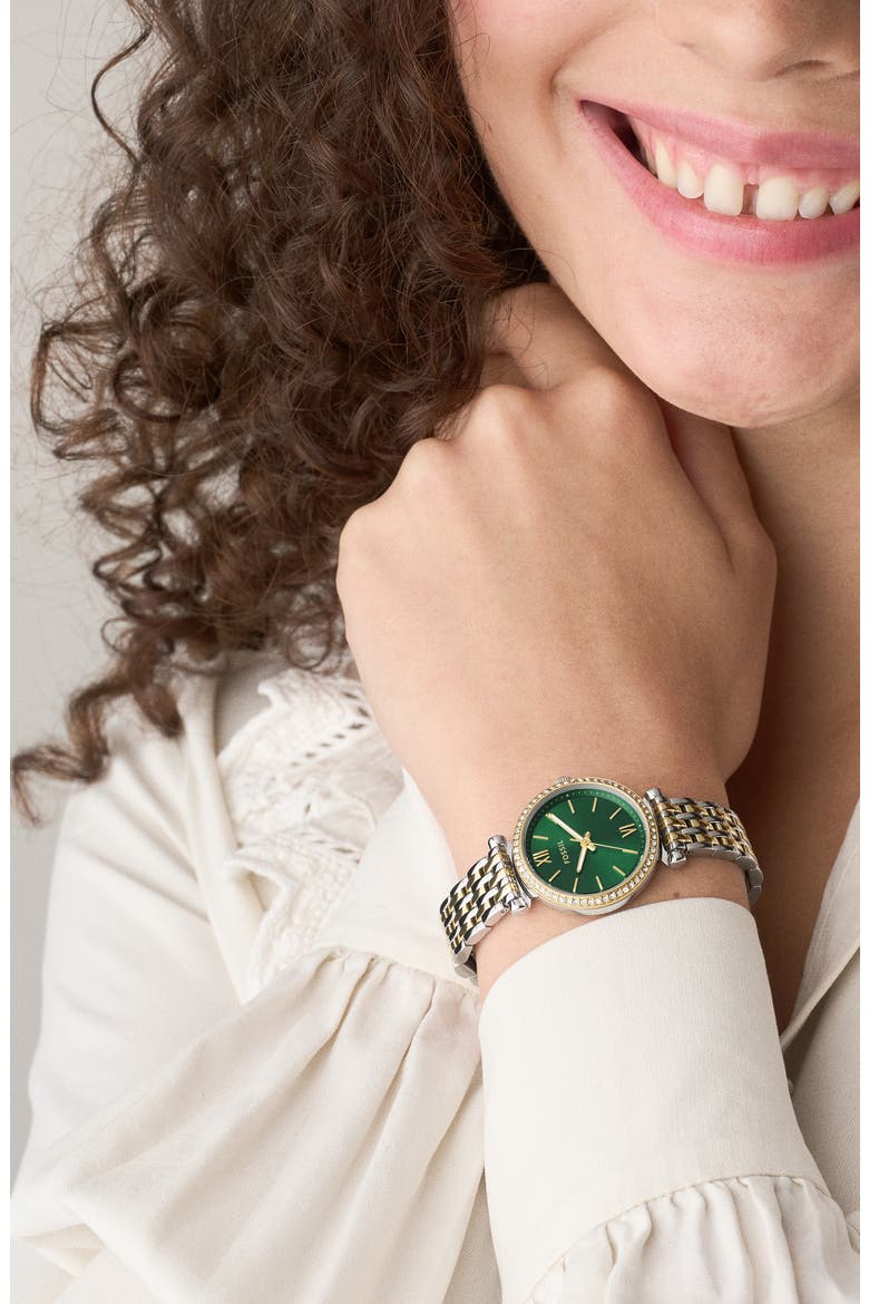 Carlie Mini Two-Tone Bracelet Watch, 28mm, Alternate, color, TWO TONE GREEN