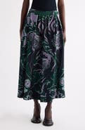 Dries Van Noten Soni Abstract Floral Jacquard Pleated Crepe A-Line Midi Skirt