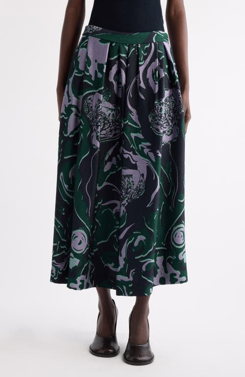 Dries Van Noten Soni Abstract Floral Jacquard Pleated Crepe A-line Midi Skirt In Green