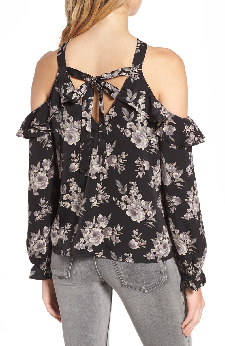 J.O.A. Ruffle Floral Print Cold Shoulder Top, Alternate, color, 