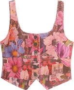 Desigual Floral Print Denim Crop Vest