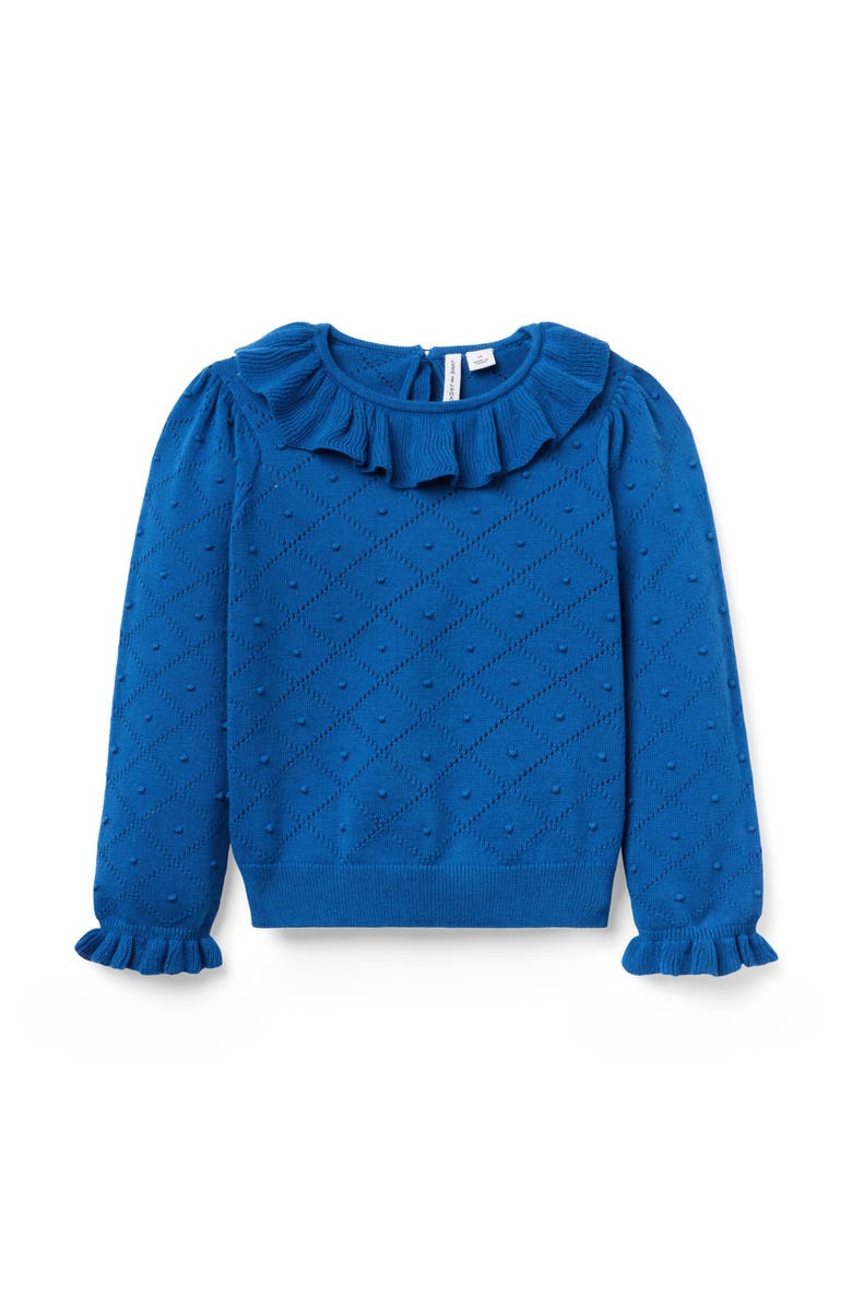Janie and Jack Textured Ruffle Collar Sweater, Main, color, Blue