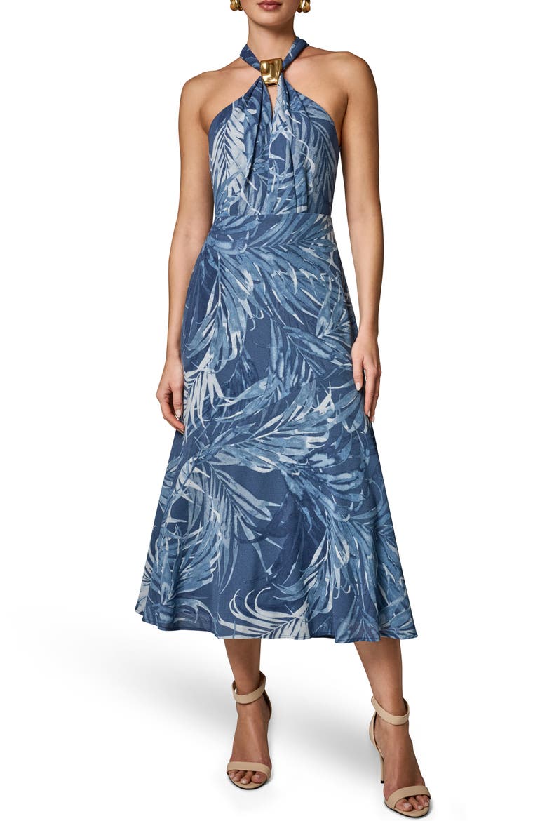 Leaf Print Hardware Detail Dress, Main, color, NIGHTFALL MULTI