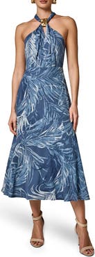 Donna Karan New York Leaf Print Hardware Detail Dress
