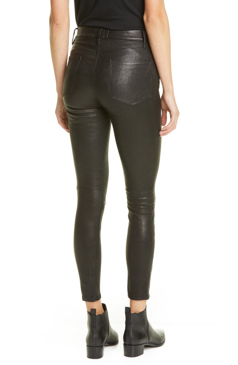 FRAME Le High Waist Crop Leather Pants, Alternate, color, Washed Black