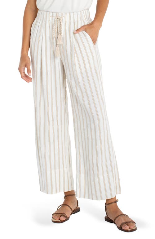 Liverpool Los Angeles Stripe Pull-On Crop Wide Leg Pants in Cream/tan at Nordstrom, Size Medium