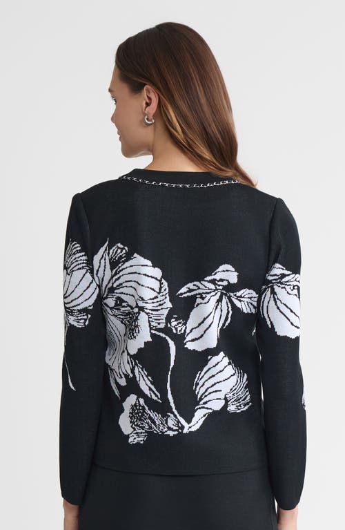 Ming Wang Heritage Chain Trim Floral Jacquard Knit Cardigan In Multi