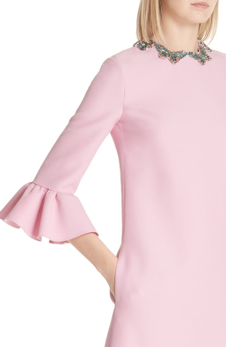 Valentino Embellished Butterfly Neck Wool & Silk Shift Dress, Alternate, color,