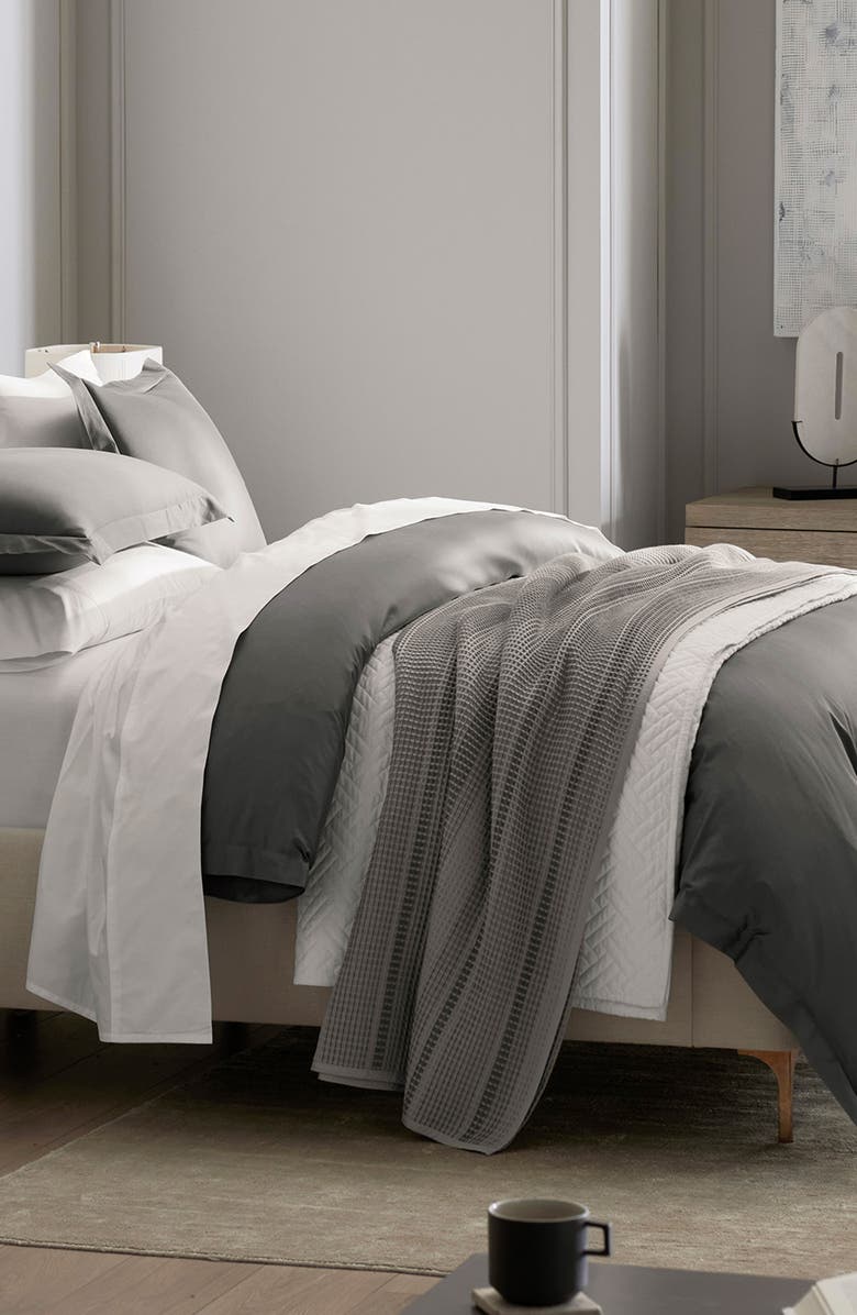 Boll & Branch Percale Hemmed 300 Thread Count Duvet Cover & Shams Set, Alternate, color, Stone