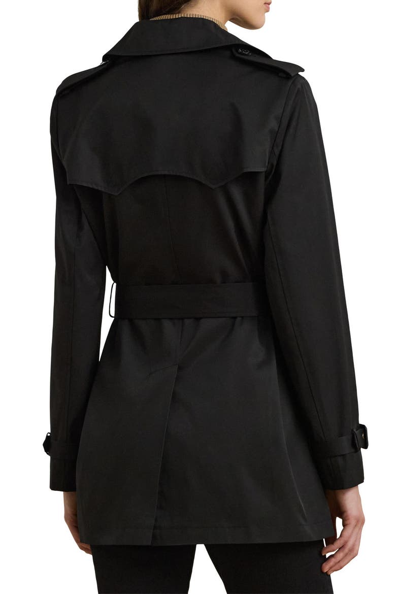 Double Breasted Belted Cotton Blend Trench Coat, Alternate, color, BLACK
