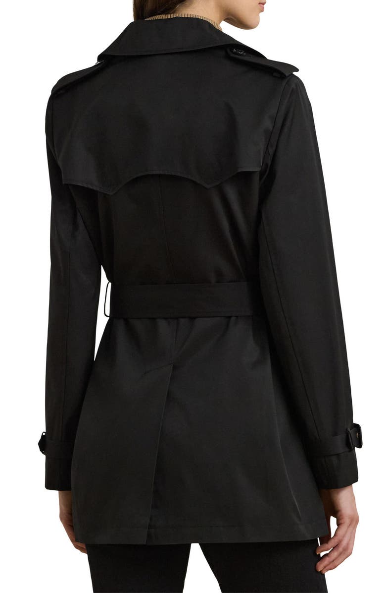 Lauren Ralph Lauren Double Breasted Belted Cotton Blend Trench Coat, Alternate, color, Black