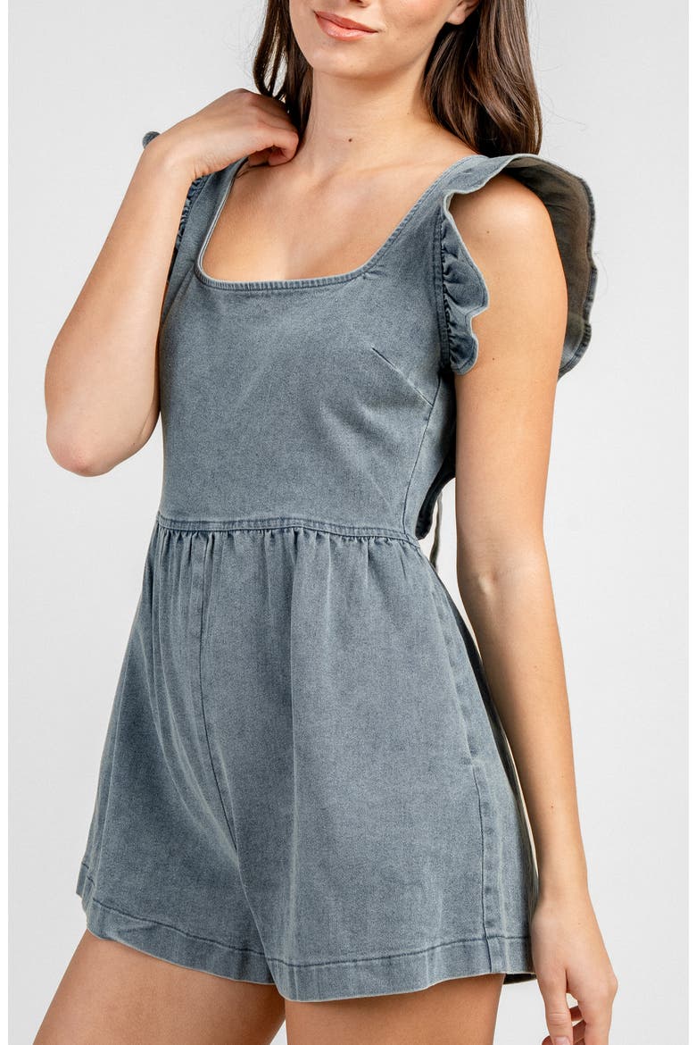 Ruffled Shoulder Denim Romper, Alternate, color, LIGHT DENIM