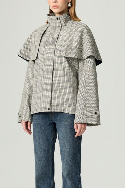 Nocturne Belted Glen Check Cape Trench In Gray