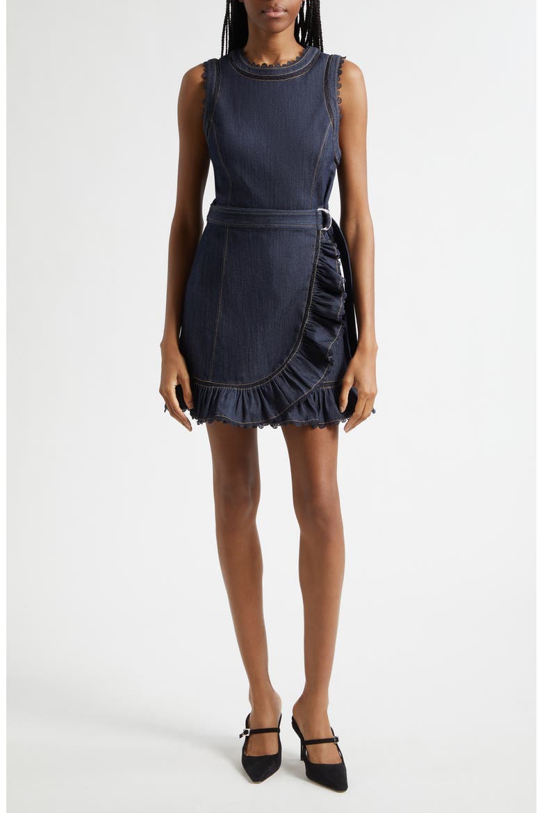 Guipure Lace Trim Mahlia Apron Dress, Main, color, INDIGO