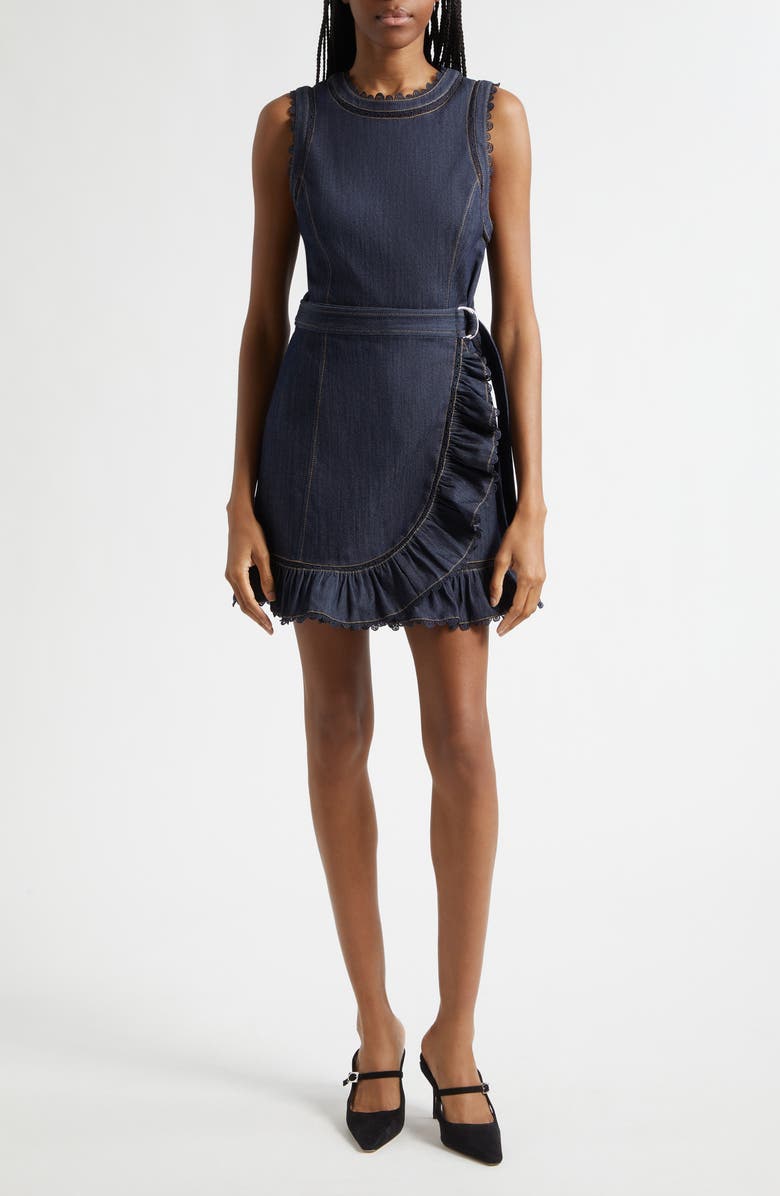 Cinq à Sept Guipure Lace Trim Mahlia Apron Dress, Main, color, Indigo