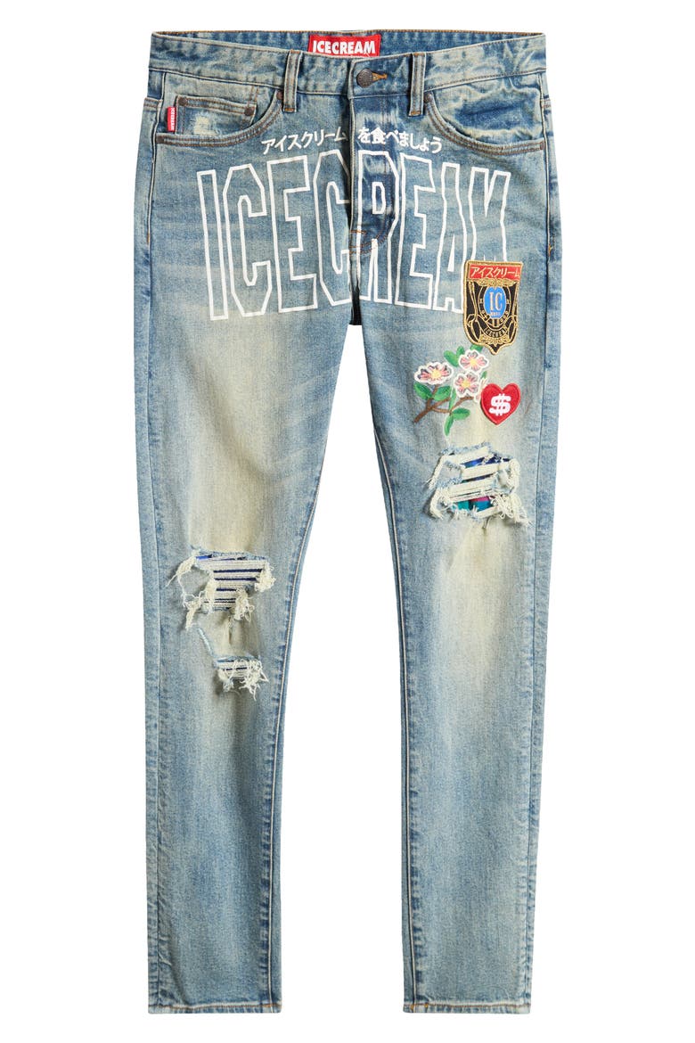 Certified Chocolate Distressed Ripped Knee Taper Leg Jeans, Alternate, color, GELATTO