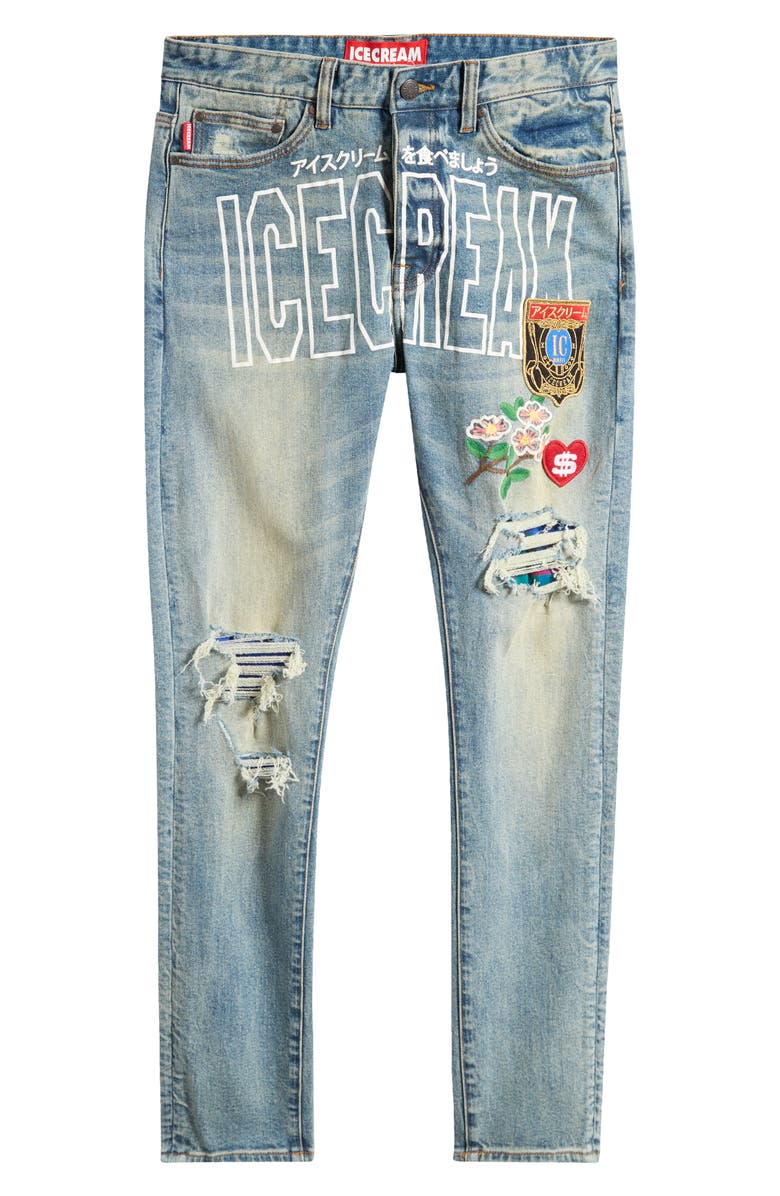 ICECREAM Certified Chocolate Distressed Ripped Knee Taper Leg Jeans, Alternate, color,