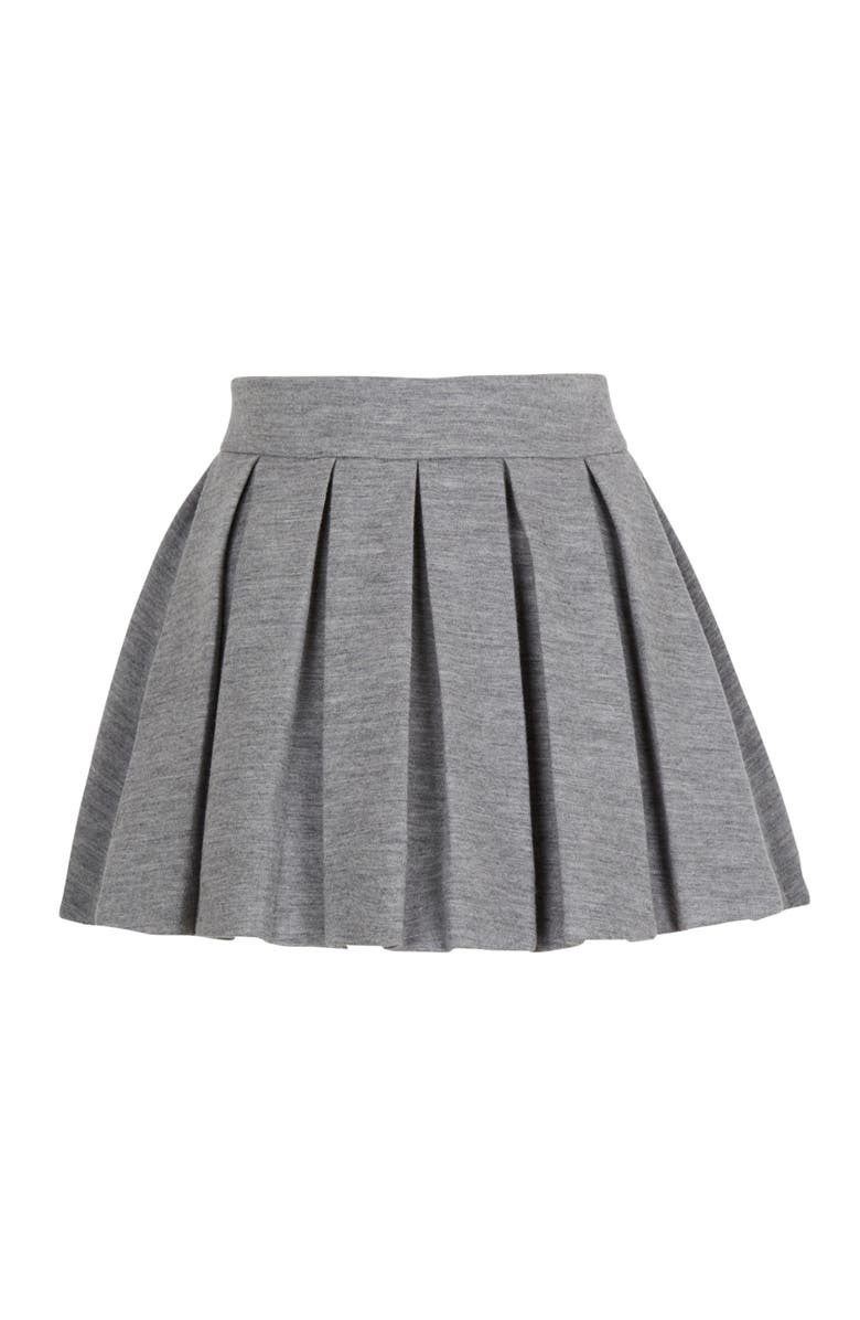 Balmain Short Pleated Cotton Knit Skirt, Alternate, color, Grey
