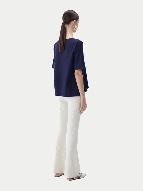 Gobi Mongolian Cashmere Box-cut Cotton Silk Cashmere Blend T-shirt In Navy