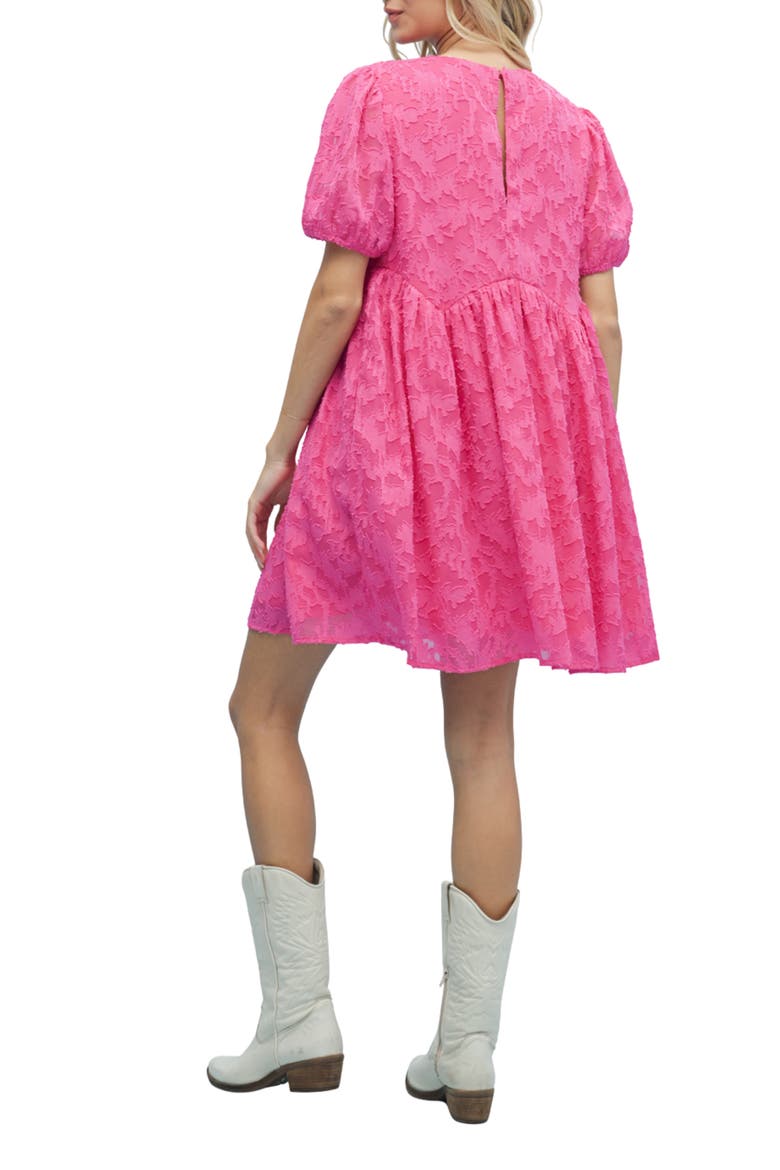 Textured Floral Puff Sleeve Minidress, Alternate, color, FUCHSIA