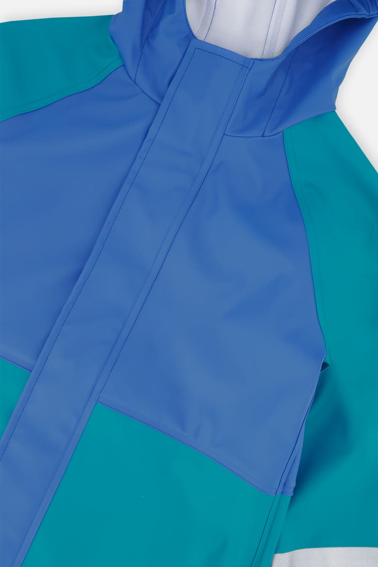 Colorblock Hooded Full-zip Rain Jacket (toddler, Little Kid & Big Kid), Alternate, color, Dark Turquoise
