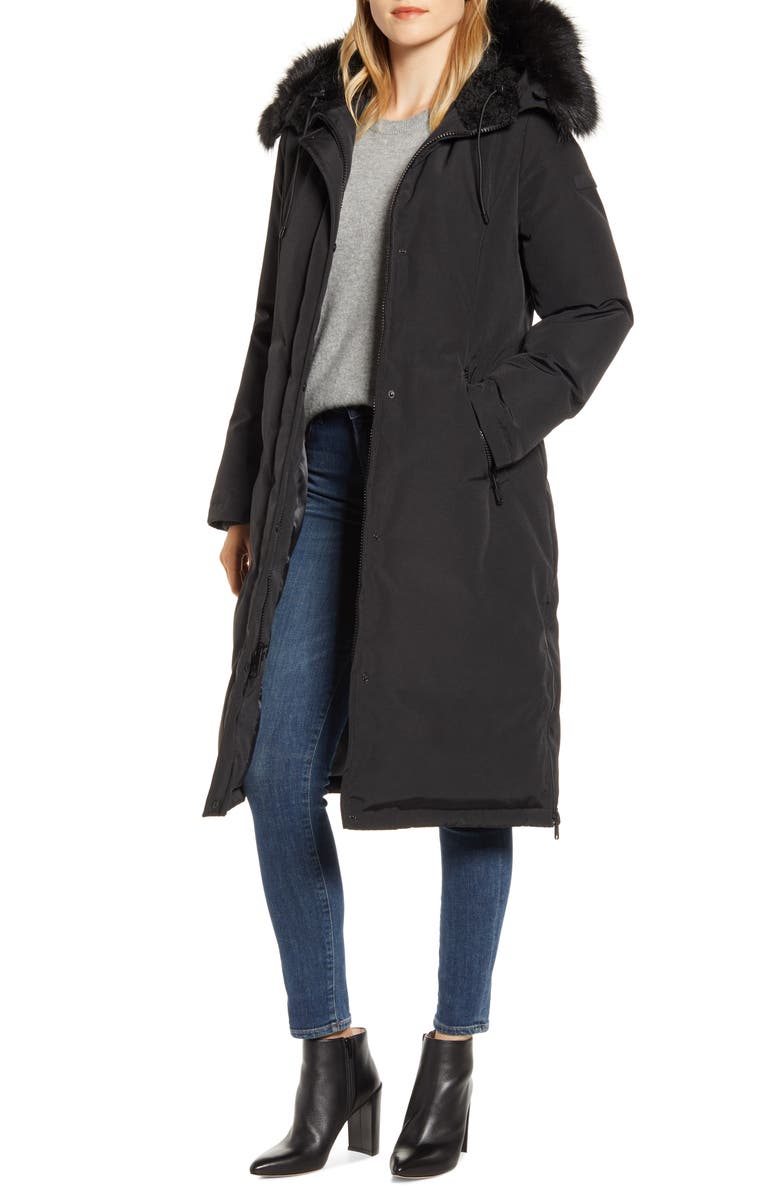 Sam Edelman Water Resistant Long Parka with Faux Fur Trim, Main, color,