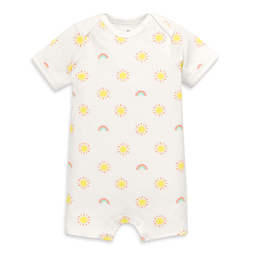 Shop Primary Organic Babysuit Shortie In Ivory Rainbows Suns