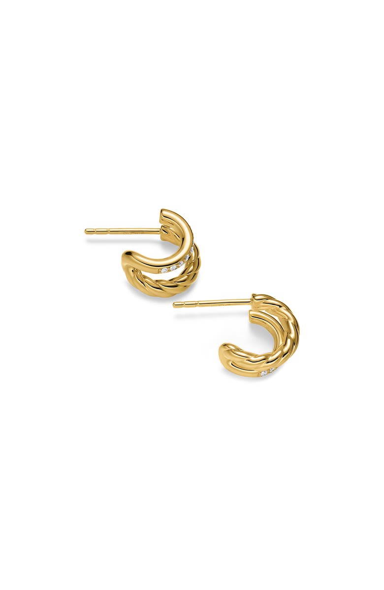 David Yurman DY Mercer Two Row Hoop Earrings in 18K Yellow Gold with Diamonds, 12mm, Alternate, color, Gold
