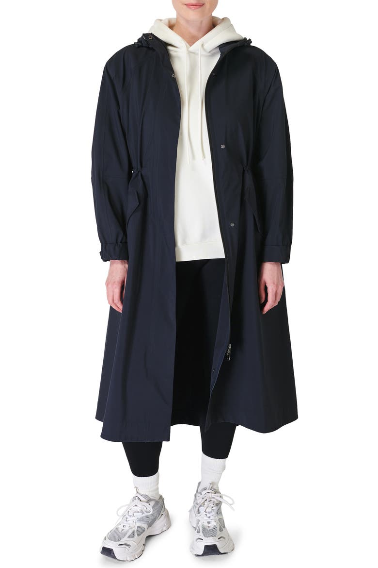 Motion Longline Recycled Polyester Trench Coat, Main, color, FRENCH NAV