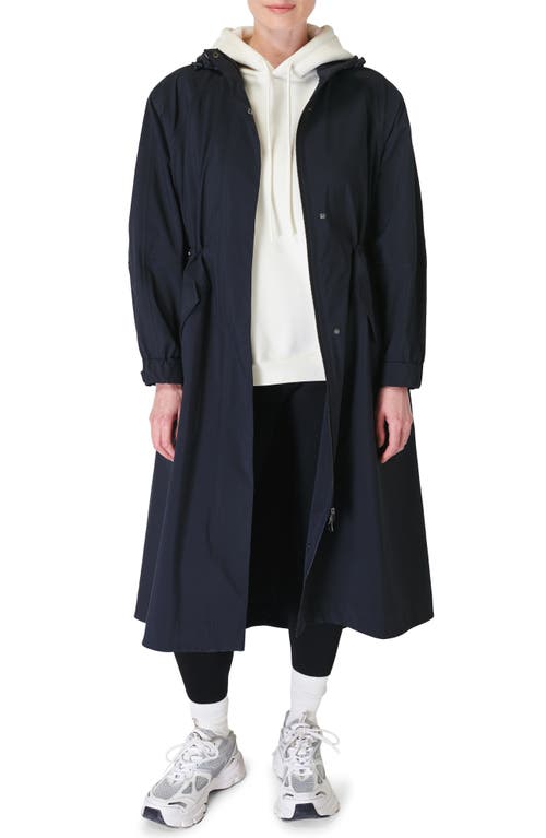 Sweaty Betty Motion Longline Recycled Polyester Trench Coat in French Nav 