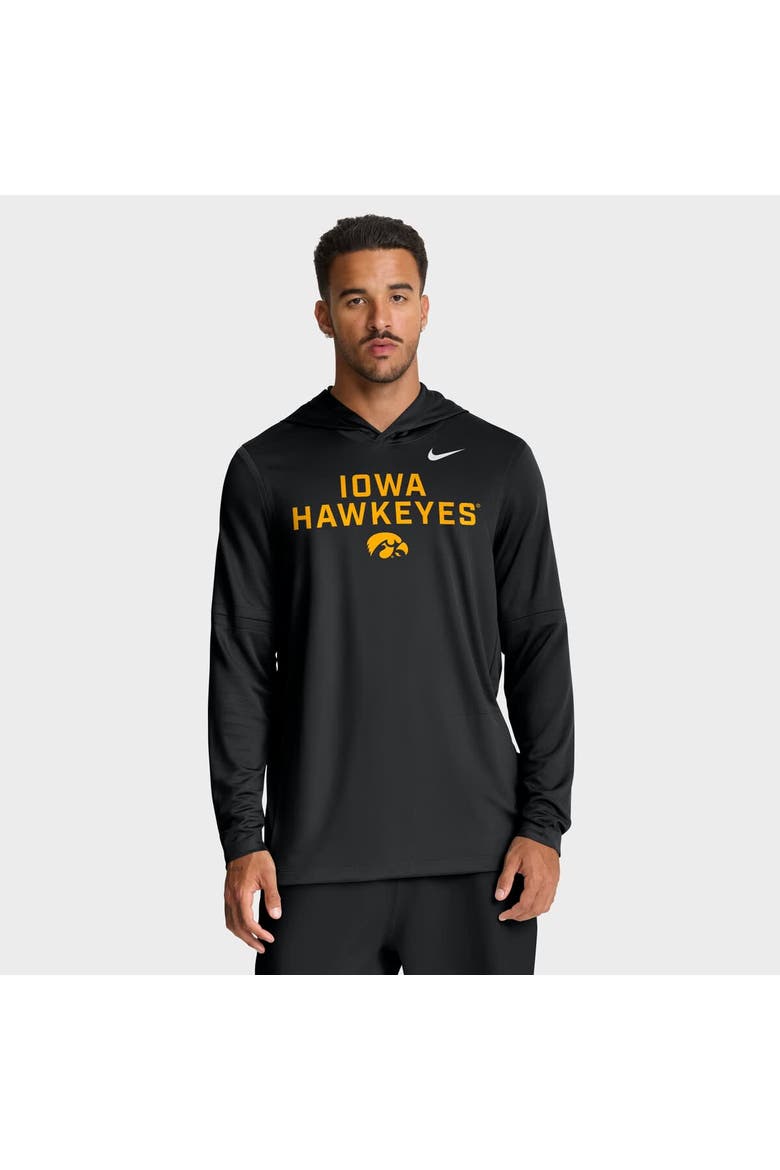 Men's Nike Black Iowa Hawkeyes 2025 Sideline Performance Long Sleeve Hoodie T-Shirt, Main, color, Black