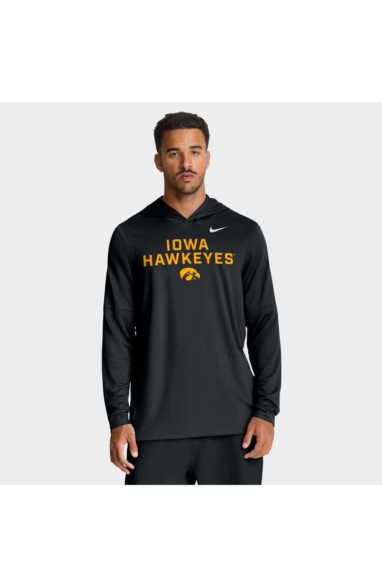 Nike Men's Nike Black Iowa Hawkeyes 2025 Sideline Performance Long Sleeve Hoodie T-Shirt, Main, color, Black