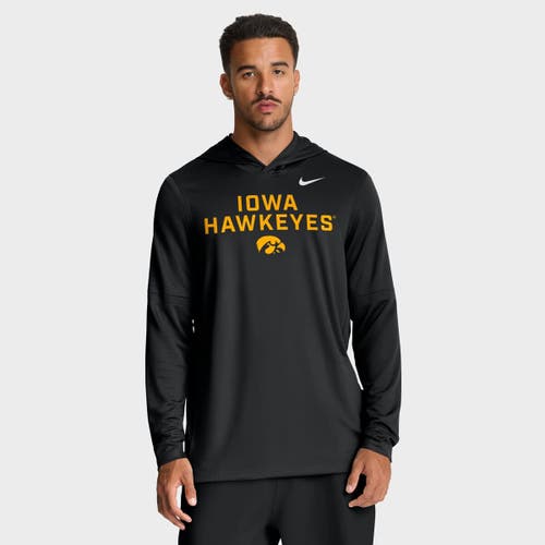 Nike Black Iowa Hawkeyes 2025 Sideline Performance Long Sleeve Hoodie T-shirt In Black