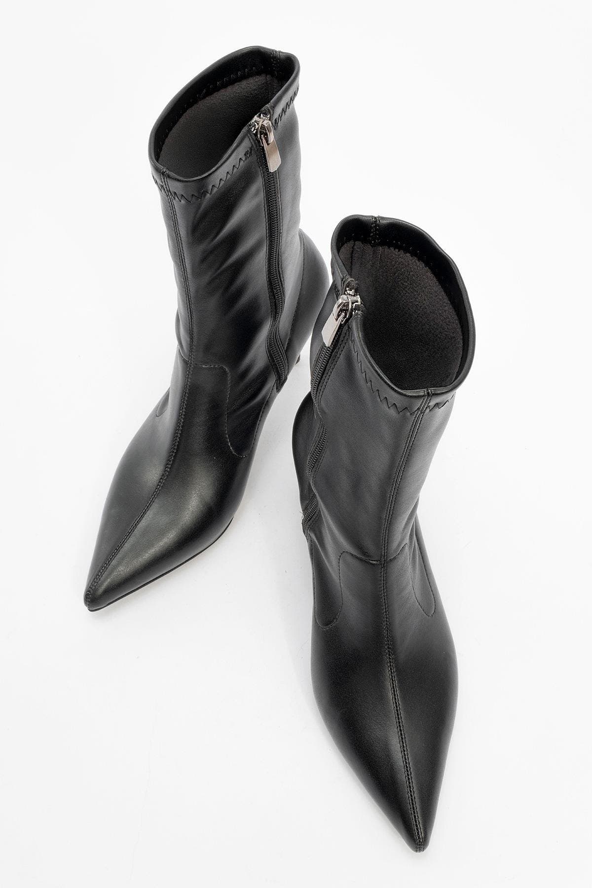 Prologue Shoes Thalin Zip Stiletto Boot, Alternate, color, Black Faux Leather