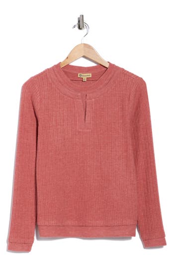 Democracy Long Sleeve Twofer Rib Knit Top In Orange