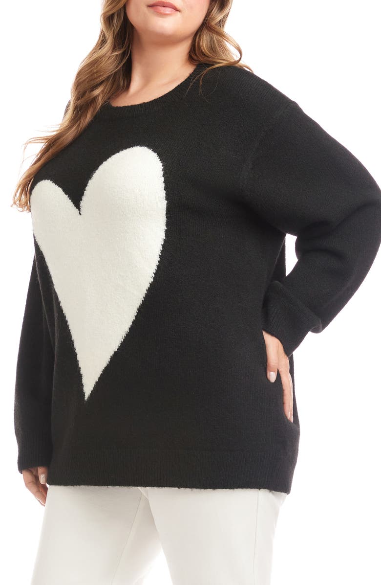 Karen Kane Heart Crewneck Sweater, Alternate, color, Black/ Cream