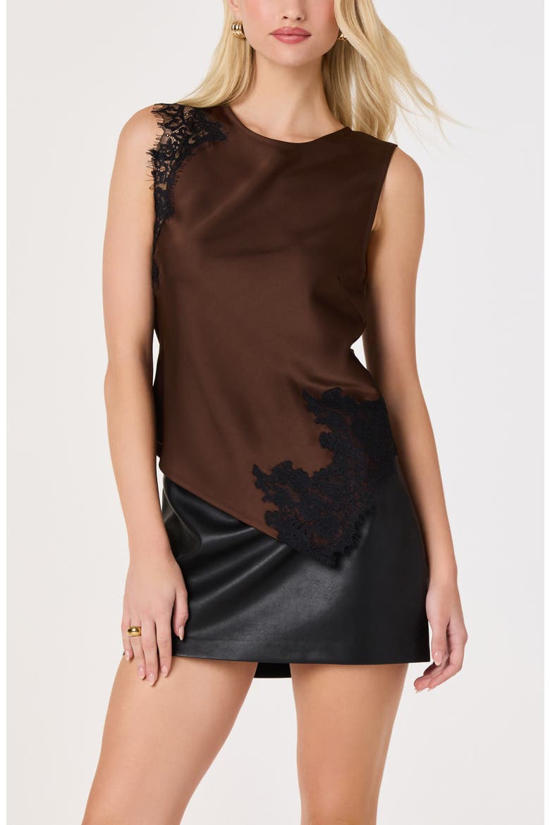 Beth Lace Detailed Asymmetric Top, Main, color, BROWN