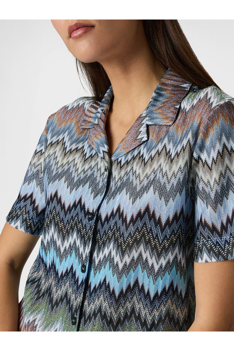 Bowling-style Shirt In Viscose Chevron With Snake Motif, Alternate, color, Multicoloured