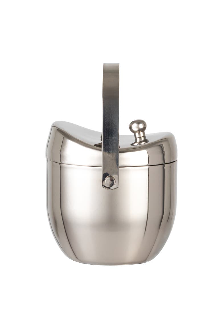 1-Quart Stainless Steel Double-Wall Ice Bucket with Handle and Curved Lid, Brushed Nickel Finish, Alternate, color, Silver