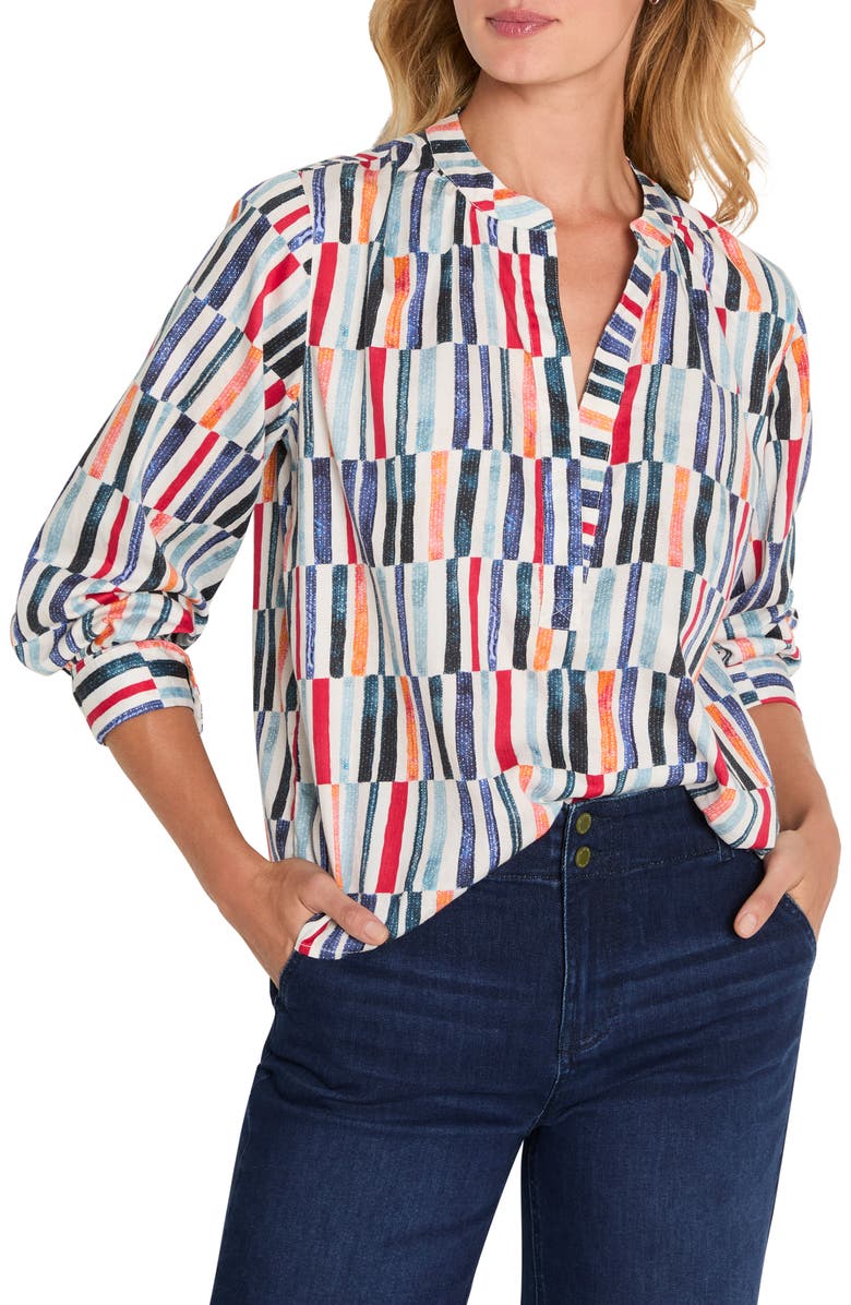 NIC+ZOE Broken Stripe Cotton Top, Main, color, Blue Multi