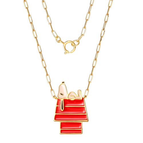Peanuts Snoopy Sleeping On Doghouse Sterling Silver Enamel Necklace In Multi