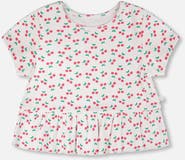 Deux par Deux Rib Crop Short Sleeve Cherries T-Shirt with Frill